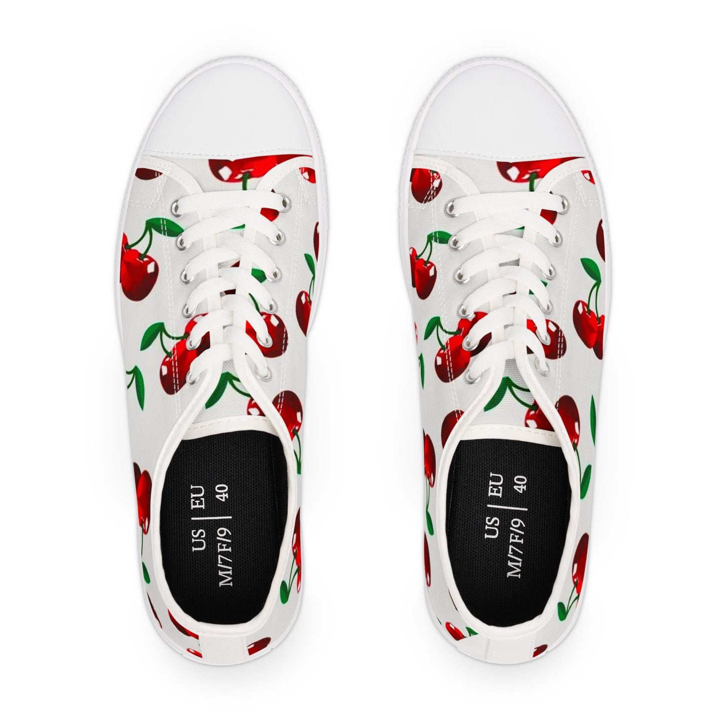 Cherry Low Top Sneakers, Women's Fashion Shoes with Cherry Design, Cute Casual Sneakers, Cherry Print Shoes, Women's Sneakers with Cherry