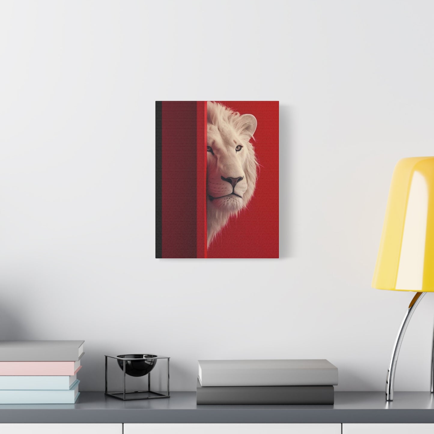 Canvas Print - White Lion on Red Background