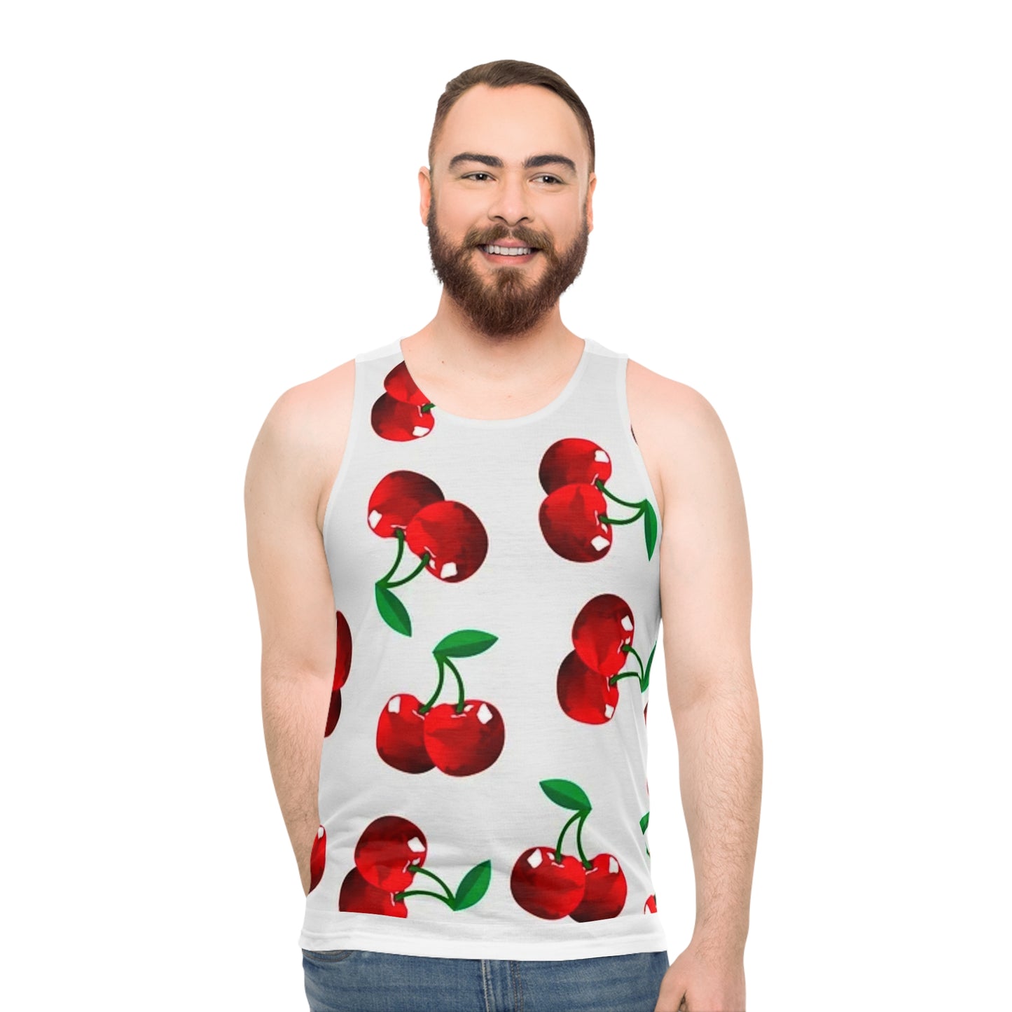 Cherry Design Unisex Tank Top, Summer Sleeveless Shirt, Fruit Lover Tee, Casual Beachwear, Botanical Print Tank, Nature Inspired Top