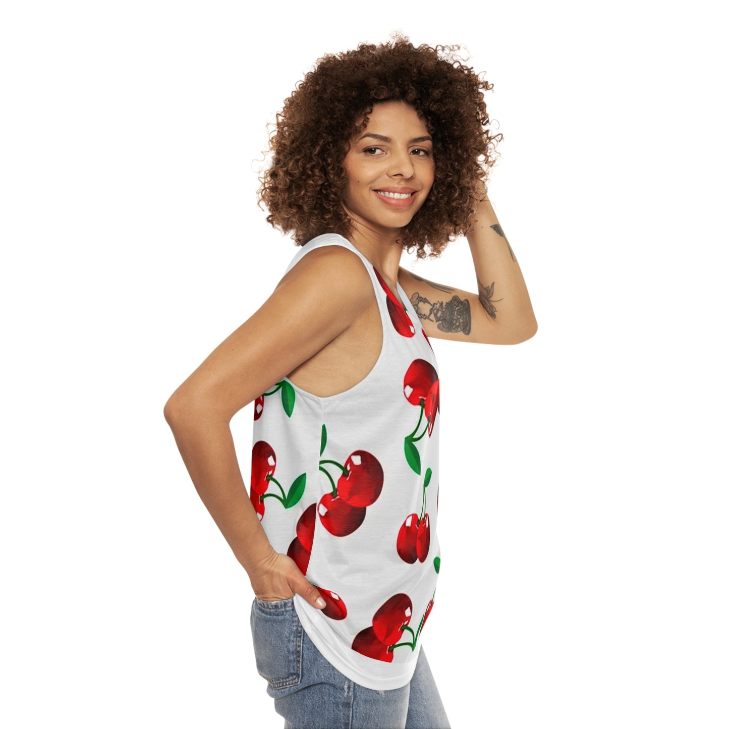 Cherry Design Unisex Tank Top, Summer Sleeveless Shirt, Fruit Lover Tee, Casual Beachwear, Botanical Print Tank, Nature Inspired Top