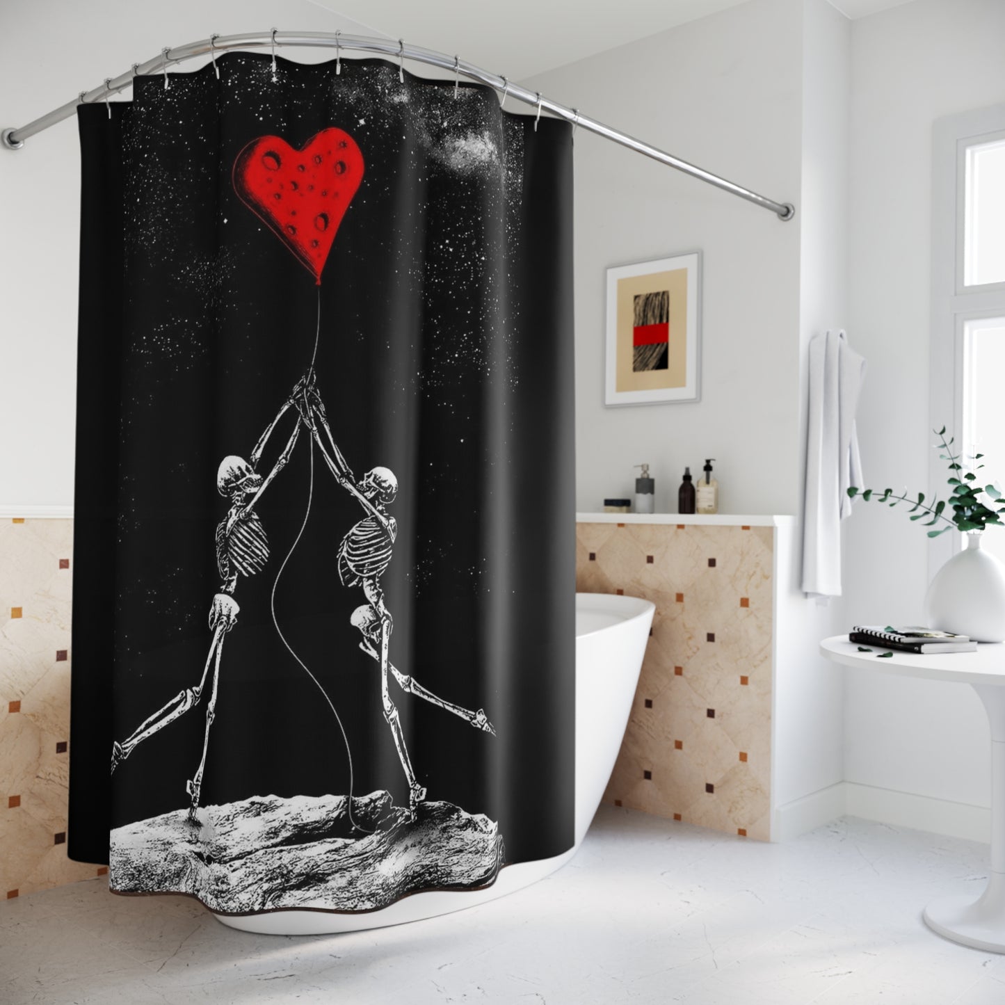 Skeleton Pair Shower Curtains, Romantic Skeletons, Love Skeleton Shower Curtain. Free Domestic Shipping