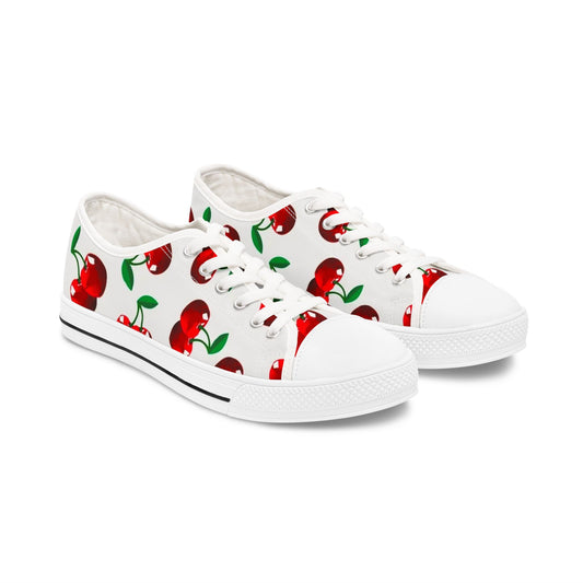 Cherry Low Top Sneakers, Women's Fashion Shoes with Cherry Design, Cute Casual Sneakers, Cherry Print Shoes, Women's Sneakers with Cherry