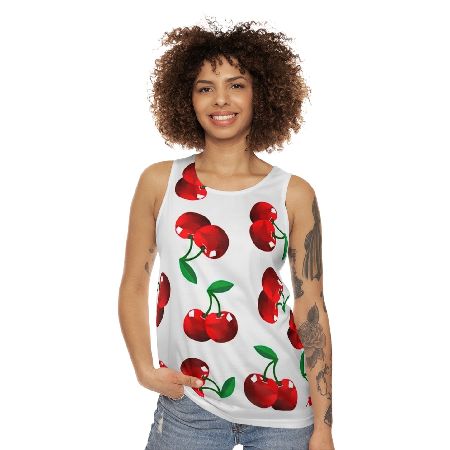 Cherry Design Unisex Tank Top, Summer Sleeveless Shirt, Fruit Lover Tee, Casual Beachwear, Botanical Print Tank, Nature Inspired Top