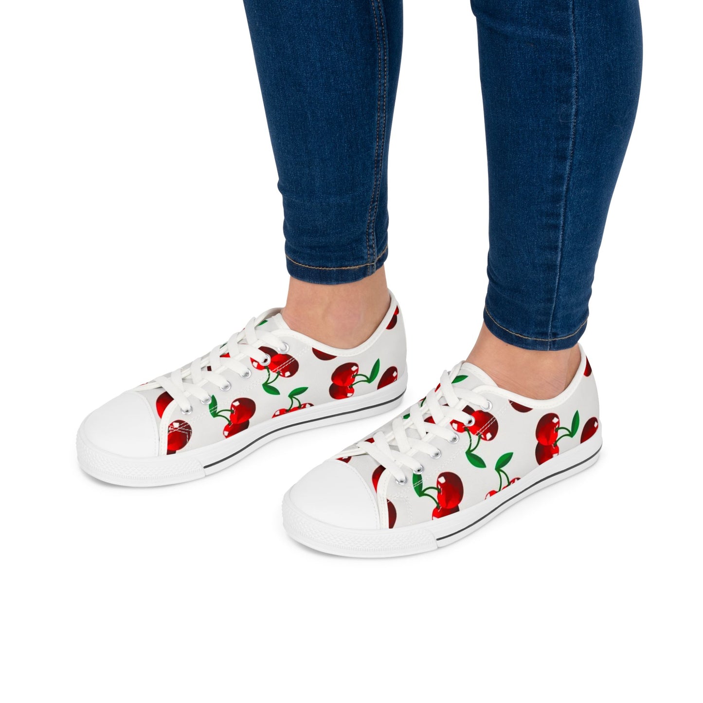 Cherry Low Top Sneakers, Women's Fashion Shoes with Cherry Design, Cute Casual Sneakers, Cherry Print Shoes, Women's Sneakers with Cherry